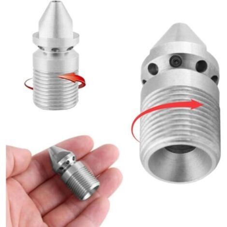 Buse de nettoyage pour canalisations – Buse en acier inoxydable pour débouchage de tuyaux – Raccord 3/8 pouce – Haute pression, résistante à la corrosion