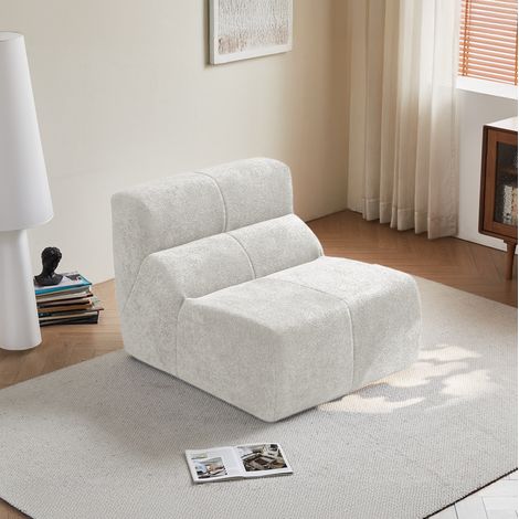 Sessel, ergonomisch geformt, komprimiert geliefert, Samtstoff, Weiß (1/5)