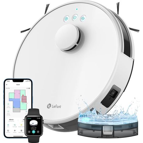 Robot Aspirateur Laveur 2 en 1 4000Pa, Navigation LiDAR, Cartographie Multi-étage, Zones Virtuelles, Connecté par APP/WiFi, Idéal pour Poils d'animaux Tapis Sols Durs, M1 Blanc