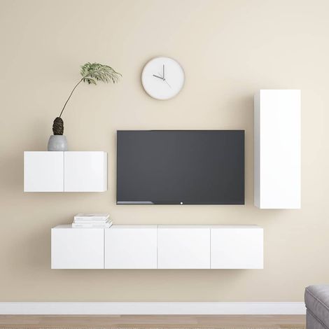 vidaXL Set de muebles de salón TV 4 piezas madera de ingeniería blanco (1/5)