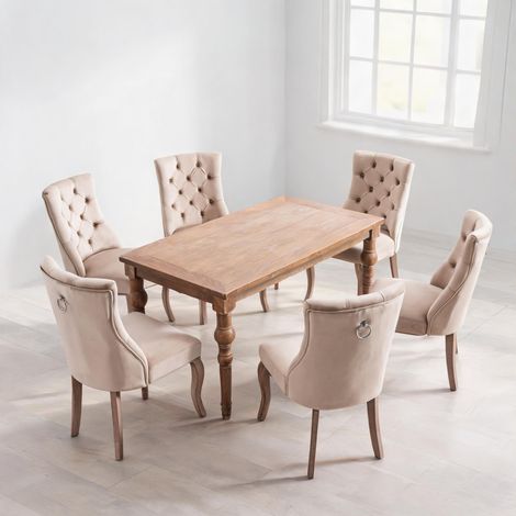 Chaises de salle à manger en velours beige dossier haut pieds (1/5)
