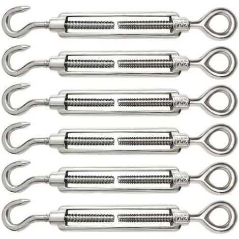 6 Pièces Tendeur Cable M6 Tendeur Cable Inox 304 Réglable Crochet de Ridoir et Oeil pour Tendeur de Fil Cable Acier Corde Crochet Tendeur Accessoires (1/5)