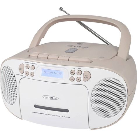 Reflexion Lettore CD de con cassetta e Radio Dab per alimentazione e batteria (Radio PLL FM, Dab+, Display LCD, Aux-in, Jack per cuffie), Colore Bianco e Rosa