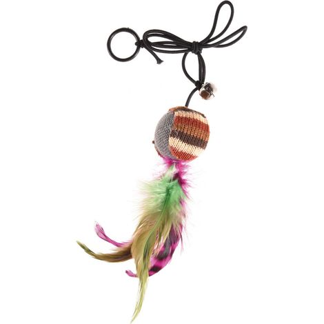 Jouet pour chat tricoté avec élastique et anneau de plumes en boule 4 cm