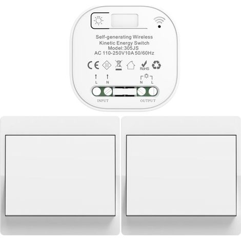 EU interrupteur sans fil sans piles kit interupteur sans fil autoalimente va et vient sans fil sans pile radio interrupteur a distance eclairage domestique wireless switch (EU 1Gang 2V1 a) (1/5)