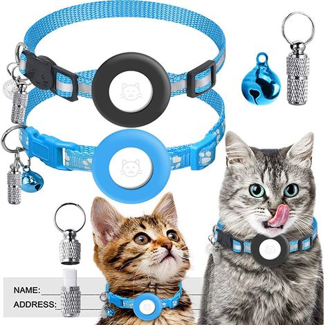 ZOLGINAH Collar reflectante para gatitos, 2 piezas Collar antiestrangulación para gatos con campana y hebilla de seguridad Collares ajustables para gatitos 20-30cm, Azul (1/5)