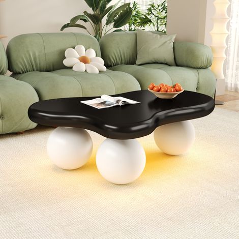 Table basse 95x62,5x32 cm noir et blanc en MDF avec LED 16 couleurs, design nuage et bords arrondis (1/5)