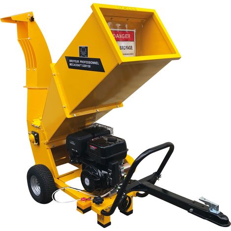 Broyeur de végétaux thermique 15 cv – Diamètre de coupe 10 cm – Éjection haute type girafe – Moteur 4 temps OHV – Mecacraft (1/5)