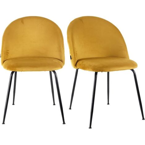 Lot 2 chaises capitonnées en velours jaune pieds métal noir – FARA 2