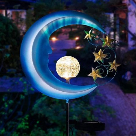Mondförmige Gartendekoration, Metallpfahl, Solarlampe, Außendekoration (1/5)