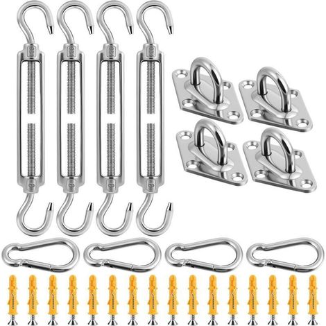 M6 Tendeur Cable Acier Inoxydable, 44Pcs Kit de Fixation pour auvent de Jardin, Tendeur Fil Crochet Et Crochet, Réglable Polyvalent Tendeur Ridoir pour Pare-Soleil, Séchage des Vêtements, Tente (1/5)