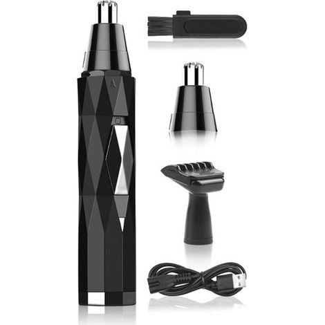 Rifinitore per naso da uomo, rifinitore 2 in 1 indolore per peli di naso e orecchie, ricaricabile tramite USB, rifinitore leggero con lame a doppio taglio, impermeabile IPX7 (1/5)