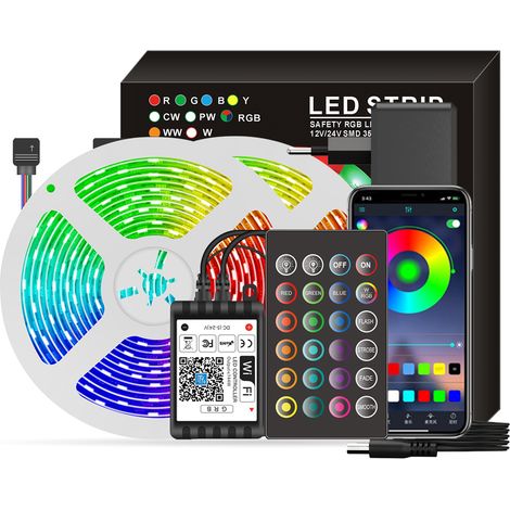 Bande lumineuse LED RGB connectée Wi-Fi 20 m, 5050 couleurs changeantes, commande vocale et application, idéale pour Noël et fêtes (1/5)