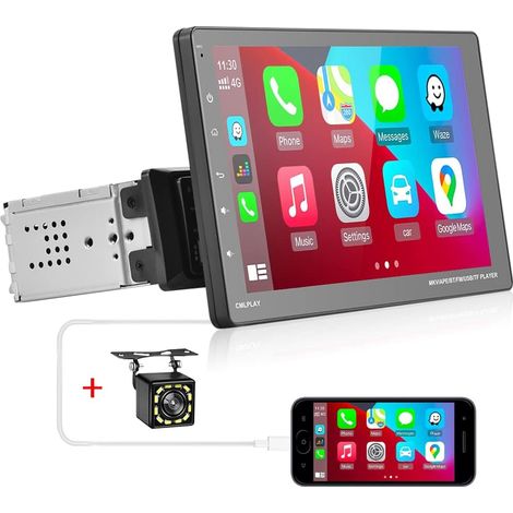 Autoradio 1Din Carplay et Android Auto, Autoradio Bluetooth 9 Pouces, Radio Android Simple DIN avec Mirror Link, SWC, Radio FM, AUX, Lampe Colorée et Caméra de Recul (1/5)