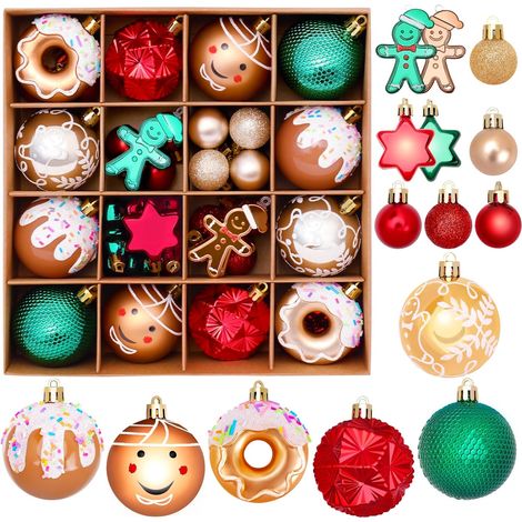 42 boules de Noël décoratives incassables, boules rouges et blanches à suspendre pour décorer votre sapin de Noël à l'intérieur, pour les fêtes de fin d'année. (1/5)