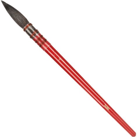 Pinceau aquarelle à pointe en poils d'écureuil, manche rouge, attache à la main, cercle en fer, matériel d'artiste acrylique rouge n° 7 (1/5)