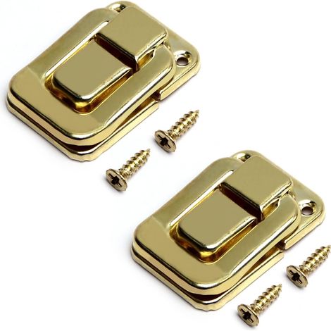 Lntyq Knebelverschluss (48 mm x 33 mm), 2 Stück, Eisen-Haspelverschlüsse – für Schränke, Kästen, Koffer, golden (1/5)