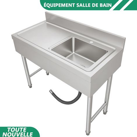 WAOBDLA Évier commercial en acier inoxydable Évier extérieur rectangulaire avec tuyau de drain (1/5)