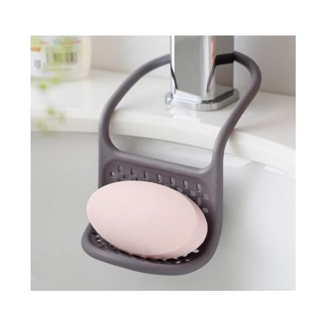 1 pcs Sling Caddy. Porte-éponge Sling. En plastique souple. Coloris gris. Dimension 25x11cm.