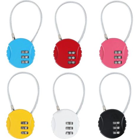 6 Pieces Combination Padlock, Small Cable Coded Lock, 3 Digit Resettable Combination Security Padlock for Suitcase Travel Bag Locker, with 4 x Coders (1/5)