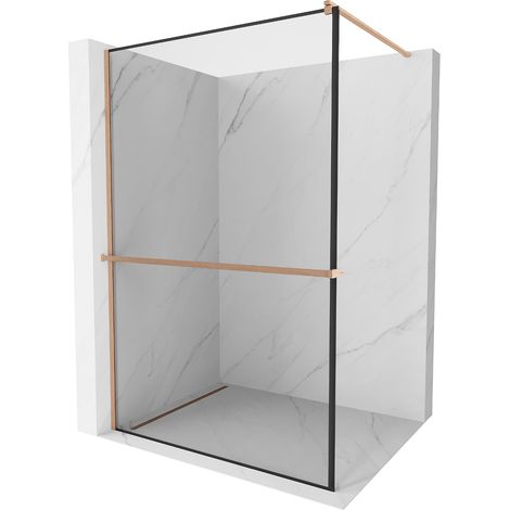Mexen Kioto+ mampara de ducha con estante Walk-in 80 x 200 cm, marco negro, cobre cepillado - 800-080-121-65-70 (1/5)