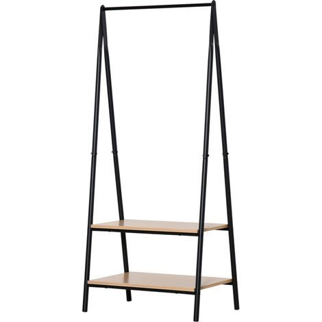 Portant à vêtements penderie style contemporain triangulaire dim. 64L x 43l x 149H cm 2 étagères MDF bois clair acier noir (1/5)