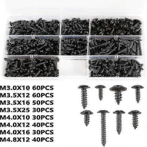 340 vis autotaraudeuses, M3.0-M4.8, jeu de fixations pour le travail du bois. (1/5)