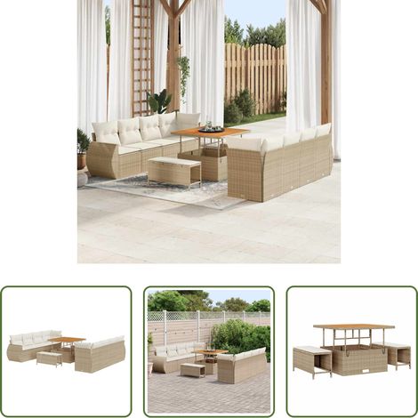 vidaXL Conjunto de sofá de jardín 11 uds. Beige ratán sintético (1/5)