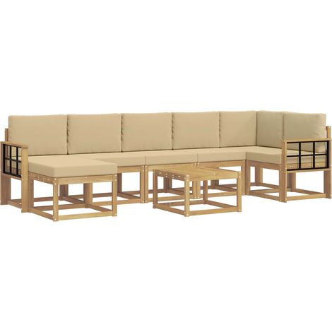 Conjunto de sofás de exterior con cojín 8 pcs y Beige Poliéster vidaXL