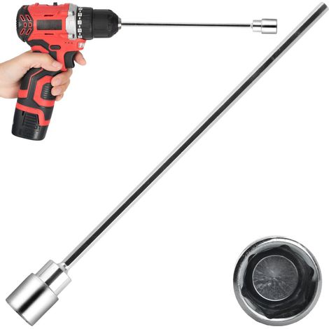 Manivelle pour Perceuse Électrique, Manivelle d'Extension pour Stabilisateurs de Roulotte, Caravane, Motorisé, Crics de Voiture, Longueur 30 cm, Douille de 19 mm. (1/5)
