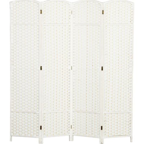 Paravent pliant 4 panneaux en bois de pin blanc pour salon, bureau et chambre, 160 x 1,6 x 170 cm (1/5)