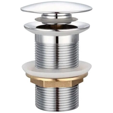 Tapón de desagüe con botón pulsador para lavabo sin rebosadero, tapón de desagüe de válvula para lavabo de latón, cromado, rosca G 1¼ pulgadas, para lavabo (sin rebosadero). (1/4)