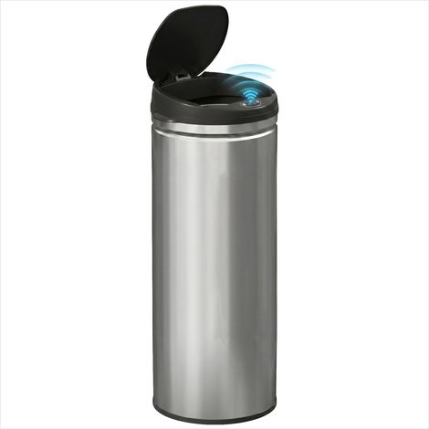 Poubelle automatique design en acier inoxydable, ouverture mains libres, 50 L, argent (1/5)
