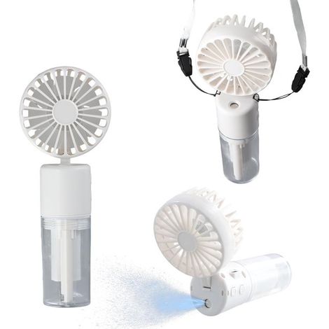 Ventilateur portable 3 en 1, mini ventilateur, silencieux, rechargeable, avec réservoir d'eau et cordon, pliable à 180 degrés, 4 vitesses, pour la maison ou le bureau, autonomie de 6 à 8 heures (blanc (1/5)
