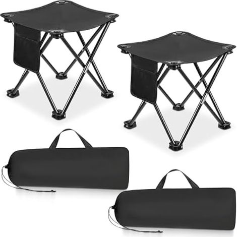 Tabouret De Camping Pliable - 13 Pouces - Acier Carbone Et Tissu Oxford 600D - Pour Randonnée Pêche Jardinage Extérieur - 2 Pièces (1/3)