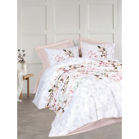 Parure de lit Simple - Beige - Ranforce - Housse de Couette de 135 x 200 cm et taie d'oreiller de 80 x 80 cm - 100% Coton - Imprimé Pigment - Lavable en Machine - Design élégant - Twin (1/5)
