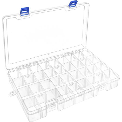 Boite De Rangement Plastique - Lot De 1 - PP Transparent - 34 Compartiments Réglables - Pour Perles Et Artisanat - 28x18,3x4 Cm (1/5)