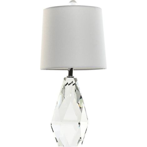 Lampe de table en verre transparent et lin blanc style moderne - Transparent cristal et blanc lin (1/5)