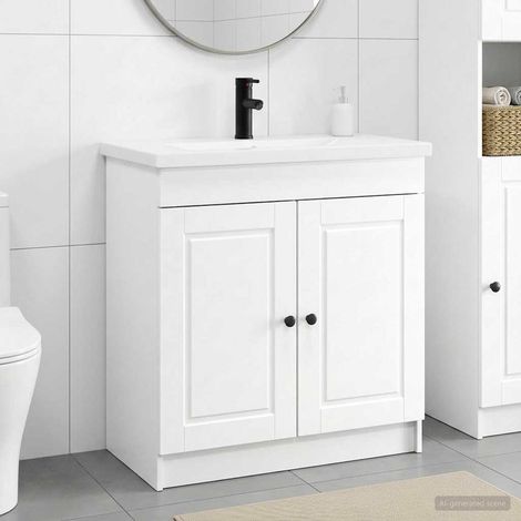 vidaXL Badezimmermöbel-Set Weiß 56 x 37,5 x 81 cm Holzwerkstoff (1/5)