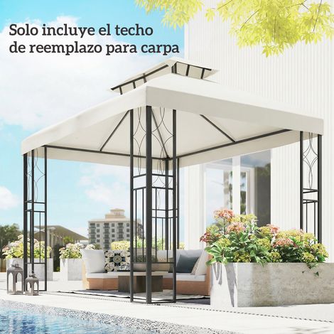Tenda da sole di ricambio 4x3 m con doppio tetto, fori di drenaggio e protezione UV. Solo tenda da sole. Telaio non incluso. Finitura color crema. (1/5)