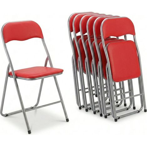 Sedie pieghevoli imbottite set 6, eleganti e salvaspazio Rosso