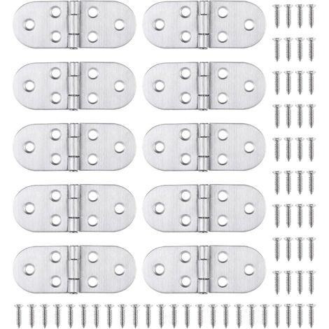 10 Charnière Inox et Vis, Montage facile et solides, pour Table Pliante, Porte de Placard, Trappe, Fenêtre Bateau/Maison