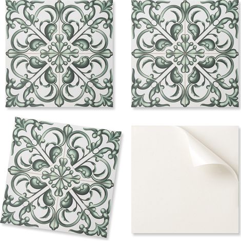 Azulejos decorativos autoadhesivos de vinilo con estampado vegetal sim茅trico, 9x30x30 cm.