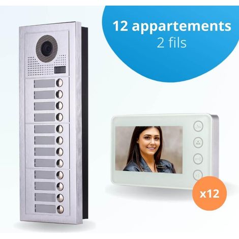 Portier interphone vidéo MODERN 2 Fils - 12 appartements - 12 écrans blancs (1/4)