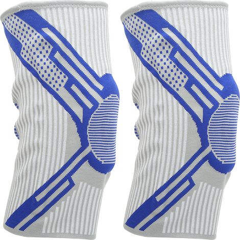Genouillère de compression double, unisexe, adaptée à la course à pied, à la randonnée et au trekking, bleu royal, taille L. (1/5)