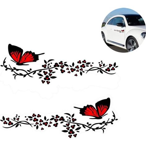 Ensemble d'autocollants pour voiture à motif papillon - accessoires auto - autocollants décoratifs - autocollants - noir et rouge (1/5)