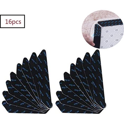 Tapis antidérapant pour moquette, lot de 16, lavables et réutilisables, protège-coins antidérapants, forte adhérence et retrait facile - 2 tailles, noir (1/5)