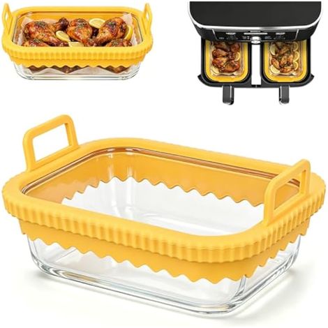 Plat à Gratin Airfryer avec Poignées en Silicone pour Ninja AF400EU AF500EU AF451EU Cosori Compatible P-hilips, Plat en Verre pour Air Fryer Ninja, Plat pour Air Fryer, Sans BPA Réutilisable Plat (1/5)