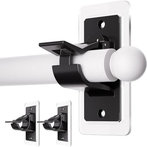 Lot de 2 supports de tringle à rideaux autocollants sans perçage - Crochets de tringle à rideaux à coller sans clous - Pour salle de bain - Noir (1/5)