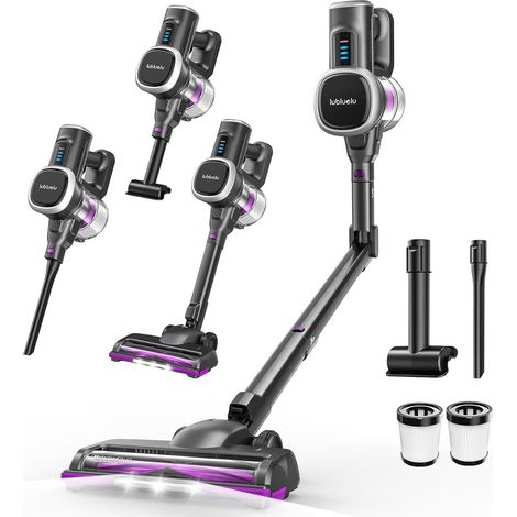 Aspirateur Balai sans Fil 48 kPa 450 W avec Tube Pliable  50 min autonomie, brosse anti-enchevêtrement, grand bac à poussière, autoportant, pour sols durs, tapis et poils d'animaux (1/5)
